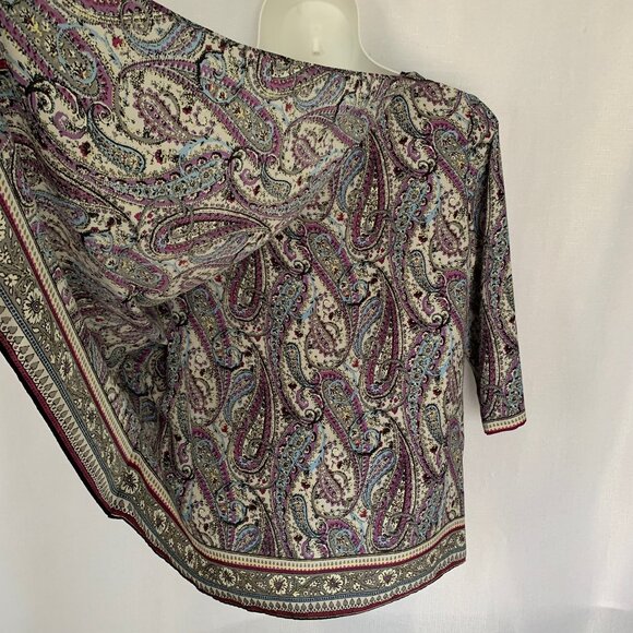J JILL Paisley 3/4 Sleeve Adara Wrap Back Boho Blouse Top - Picture 3 of 6
